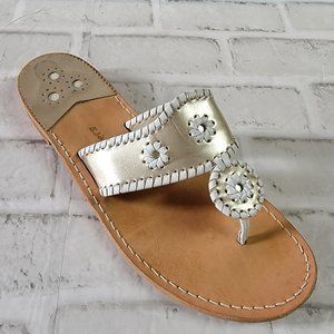 JACK ROGERS JACK FLAT PLATINUM/WHITE SANDAL - 11